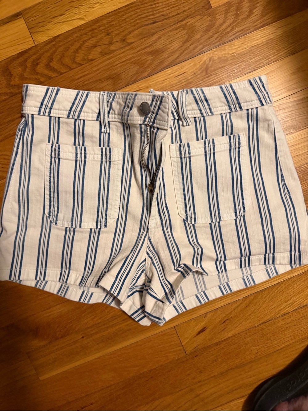 Universal Thread Cream and Blue Striped High-Waist Shorts